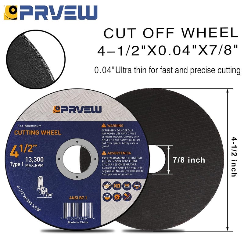 PRVEW 4 1/2 Inch Cut Off Wheels for Aluminum&Other Soft Metals,4 1/2"x0.04"x7/8" Aluminum Cutting Disc(50-Pack), Metal & Stainless Steel Aggressive Cutting Wheel for Angle Grinder - Image 2